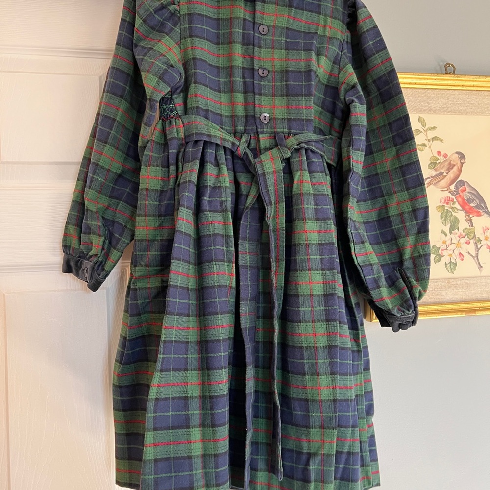 Just FRIENDS Green red Blue Plaid Dress medium girl toddler smocked velvet - Picture 5 of 5